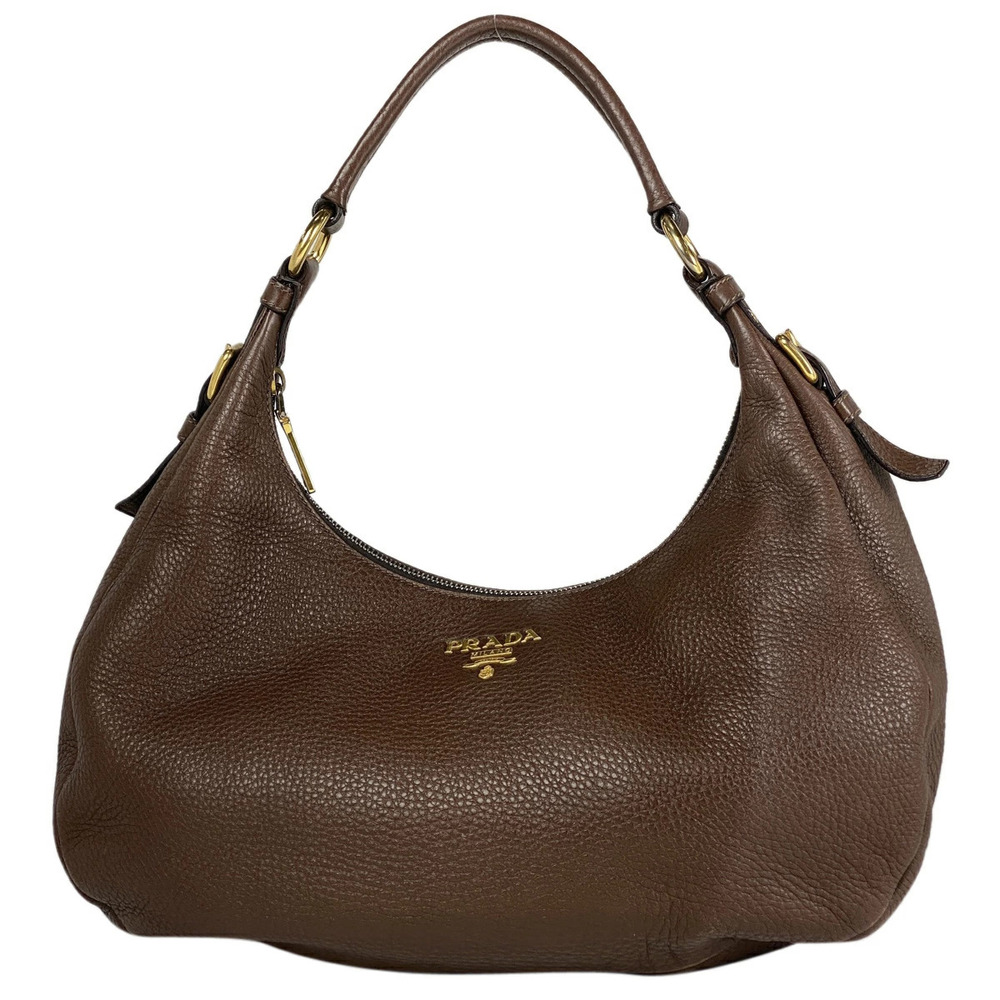 Prada Logo Shoulder Bag Leather Brown